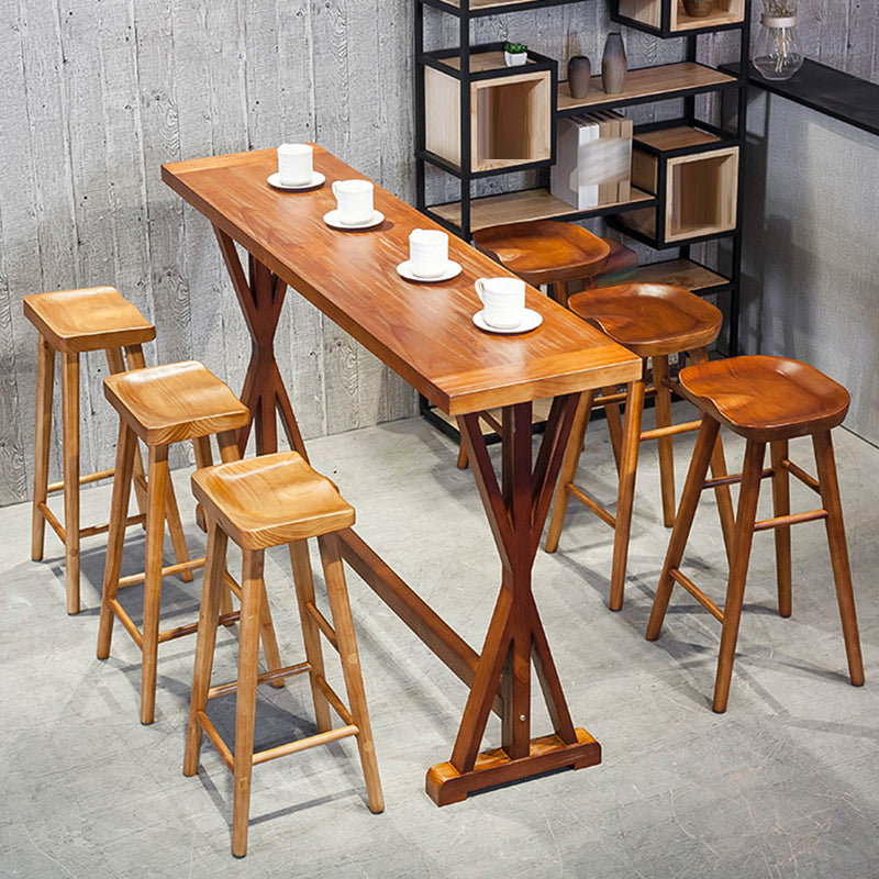 Contemporary Solid Wood Dining Stool Backless Bar Stool with Footrest