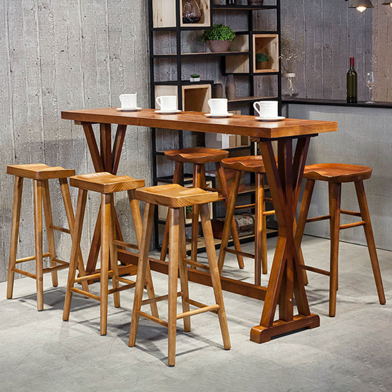 Contemporary Solid Wood Dining Stool Backless Bar Stool with Footrest