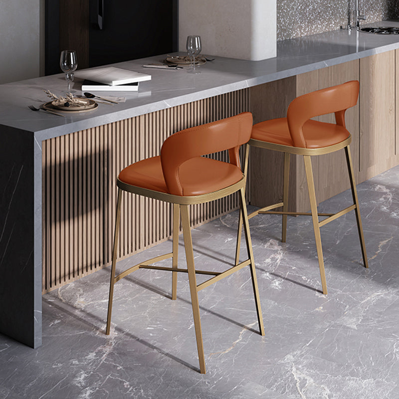 Armless Modern Counter Stool Faux Leather and Metal Counter Bar Stool