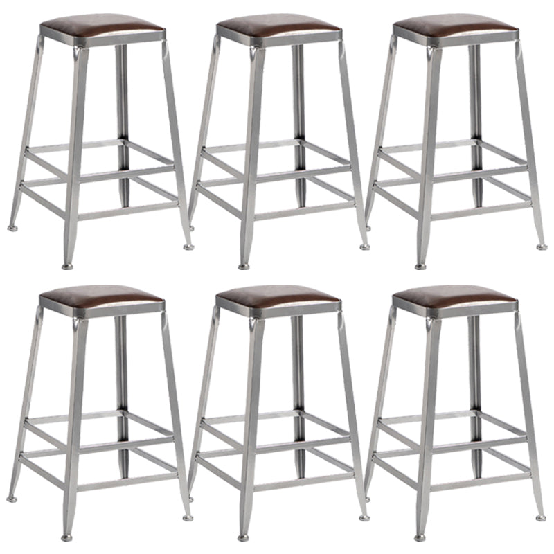 Metal Dining Stools Contemporary Armless Faux Leathe Bar Stools