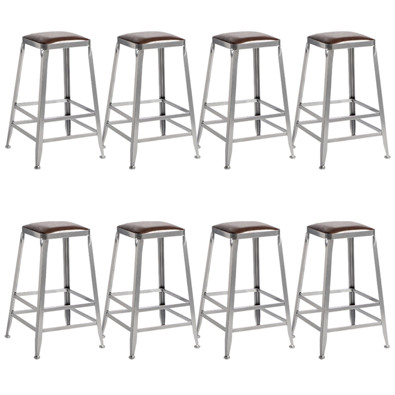 Metal Dining Stools Contemporary Armless Faux Leathe Bar Stools