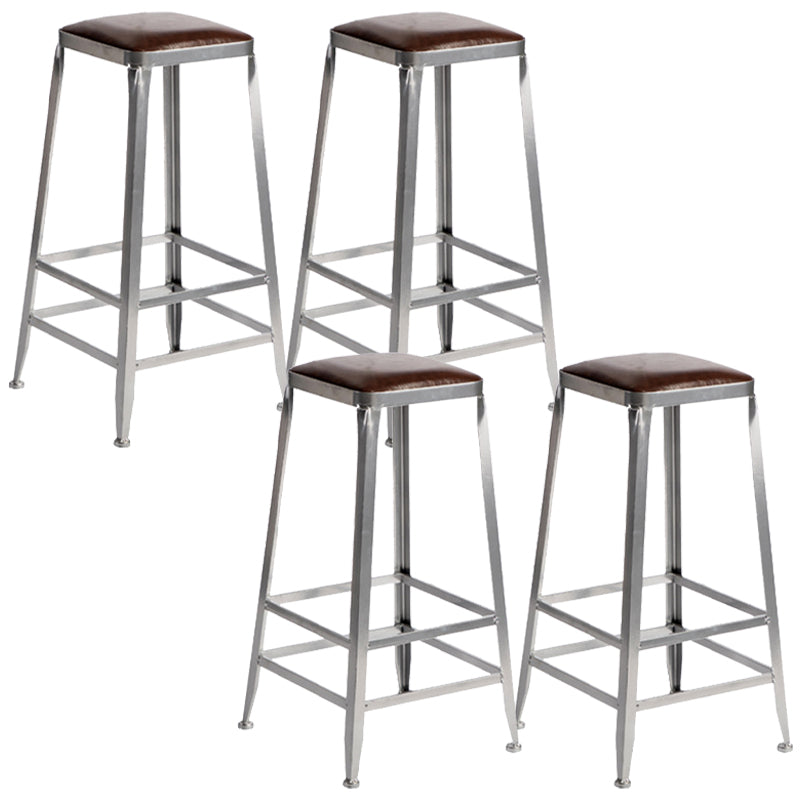 Metal Dining Stools Contemporary Armless Faux Leathe Bar Stools