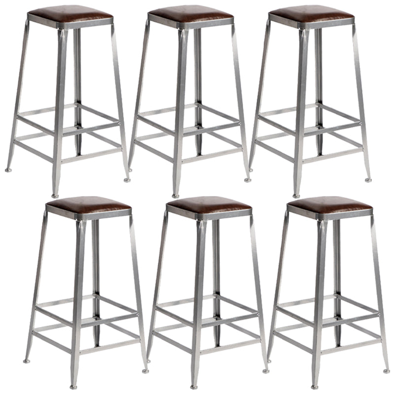 Metal Dining Stools Contemporary Armless Faux Leathe Bar Stools