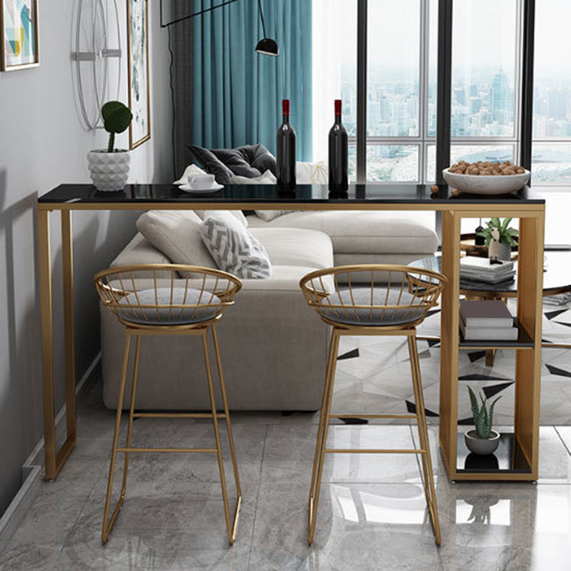 Glam Round Metal Bar Stools Low Back Dining Stools with Footrest