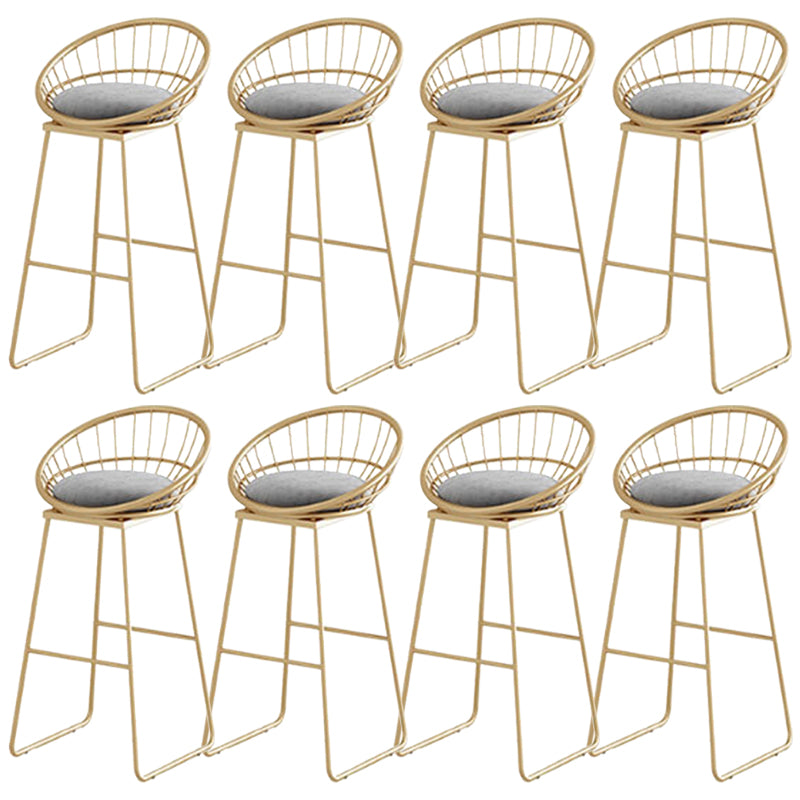 Glam Round Metal Bar Stools Low Back Dining Stools with Footrest