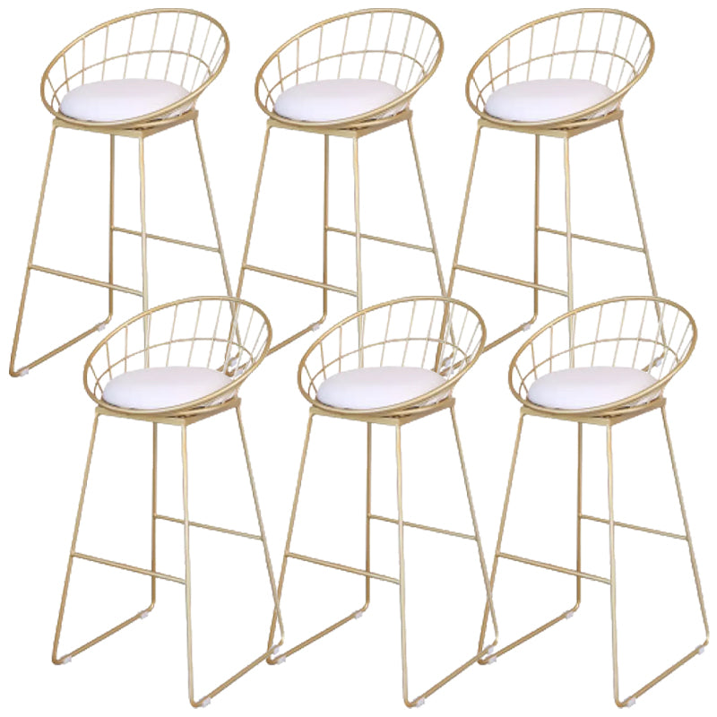 Glam Round Metal Bar Stools Low Back Dining Stools with Footrest