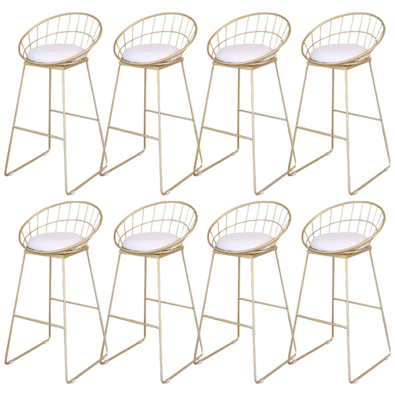 Glam Round Metal Bar Stools Low Back Dining Stools with Footrest