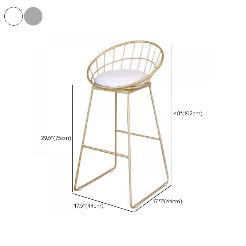 Glam Round Metal Bar Stools Low Back Dining Stools with Footrest