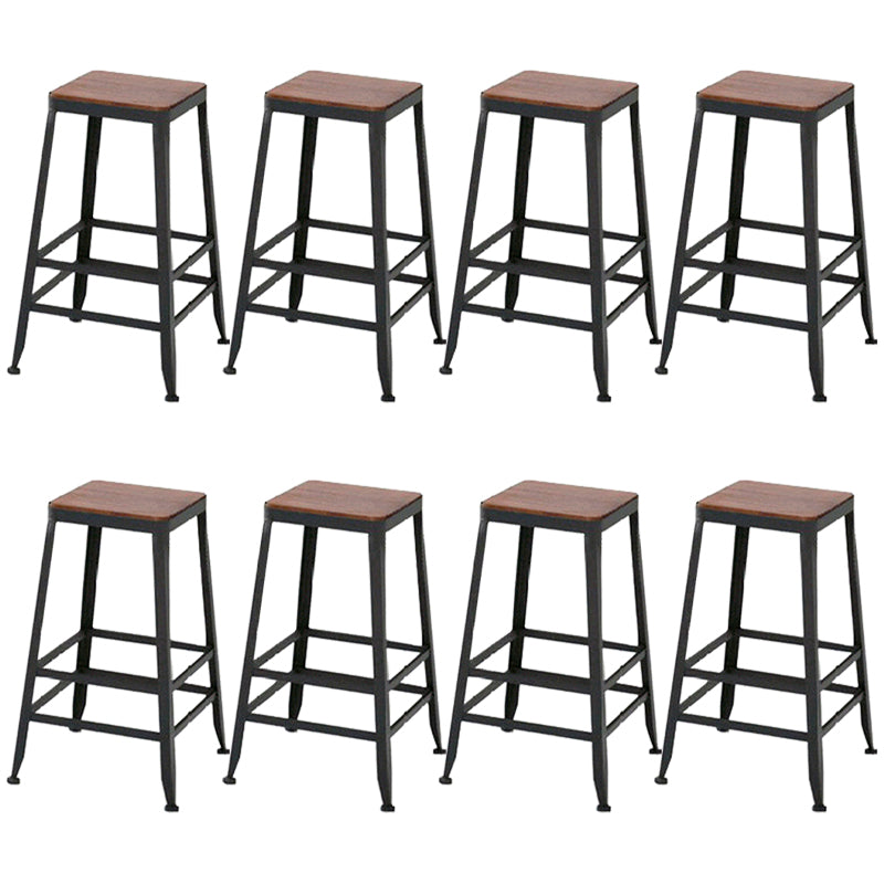 Armless Dining Stools Contemporary Bar Stools with Black Metal Base