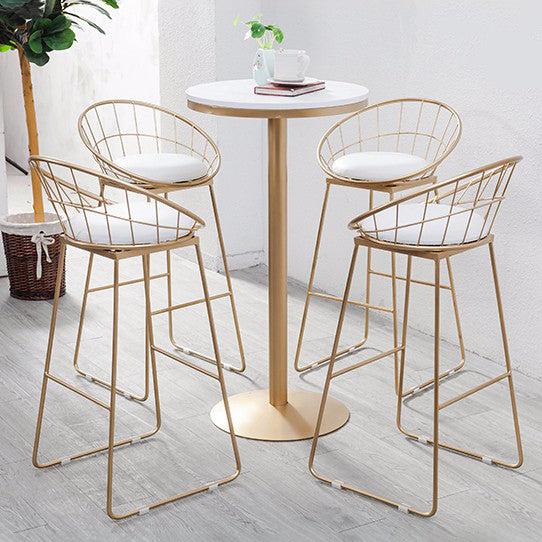 Glam Style Low Back Dining Stools Metal Bar Stools with Footrest