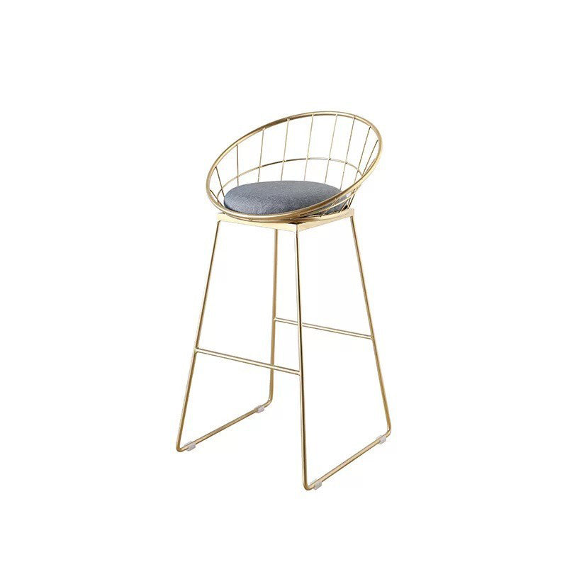 Glam Style Low Back Dining Stools Metal Bar Stools with Footrest