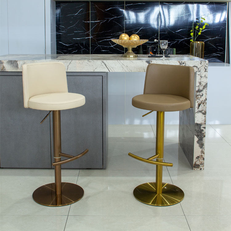 Industrial Adjustable Height Bar Stools Matte Finish Faux Leather Stools