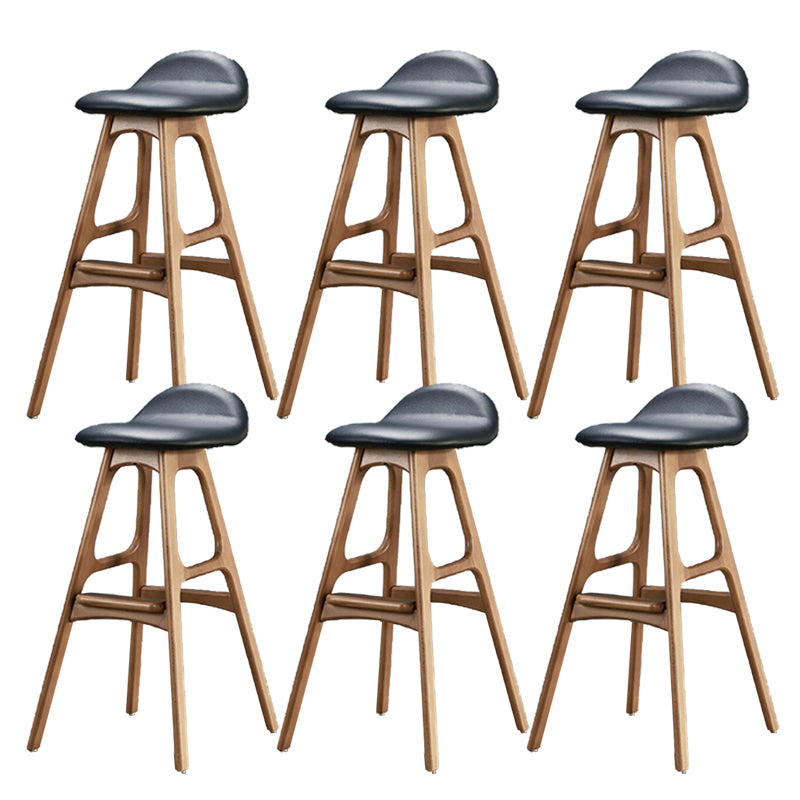 Industrial Bar Stools with Ash Wood Frame Matte Finish Faux Leather Stools