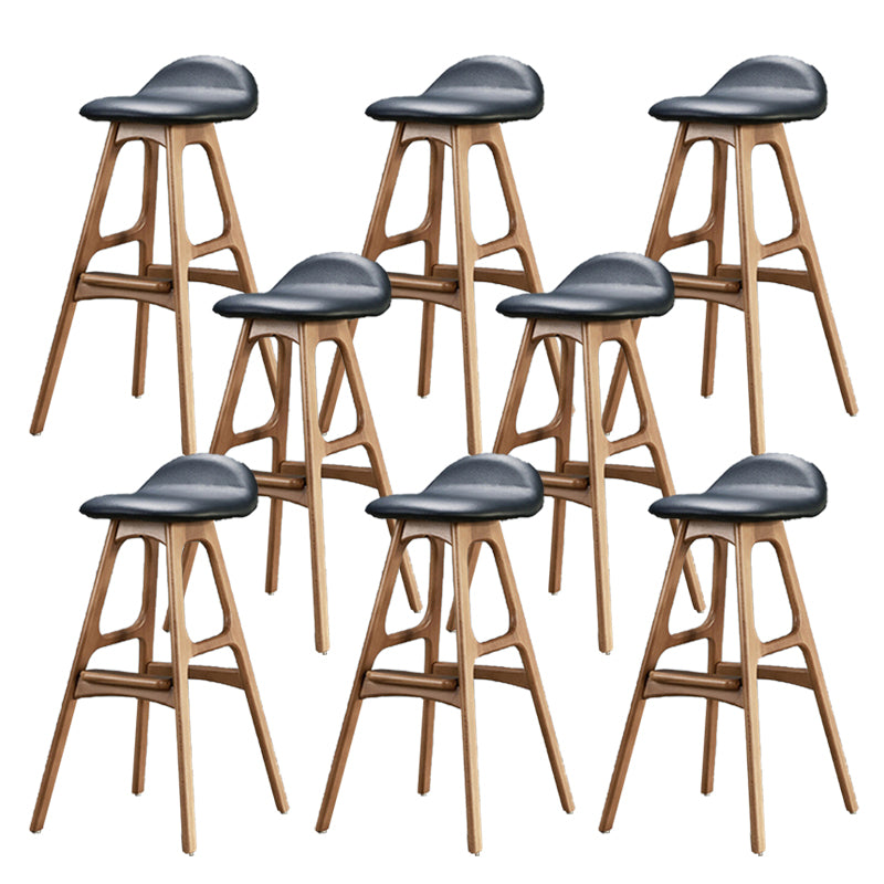 Industrial Bar Stools with Ash Wood Frame Matte Finish Faux Leather Stools