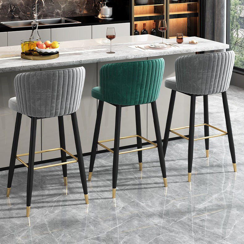 Contemporary Velvet Counter & Bar Stools Matte Finish Indoor Stools with Metal Frame