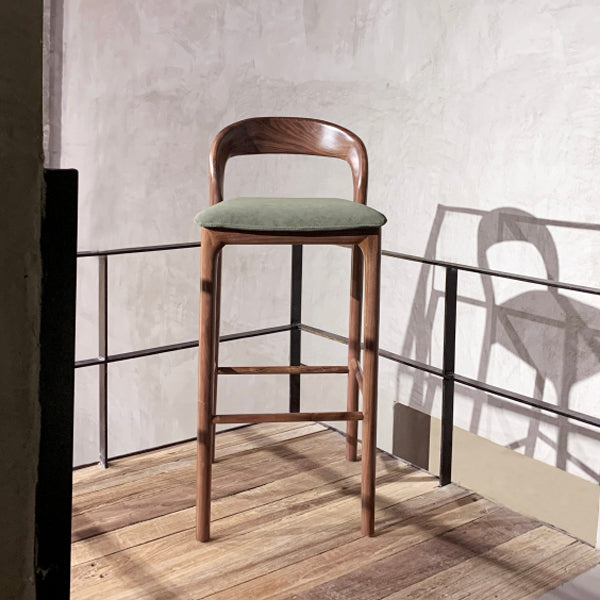 Brown Ash Wood Counter Stools Industrial Green Velvet Stools