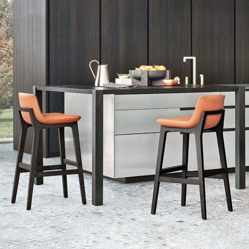 Leather Bar Stool Backrest Counter Stool for Bristol with Wooden Legs