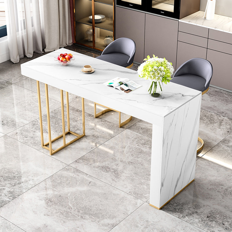 Glam Rectangle Bar Dining Table Wood and Stone Bar Table in White