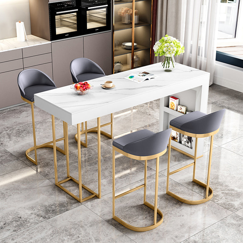 Glam Rectangle Bar Dining Table Wood and Stone Bar Table in White