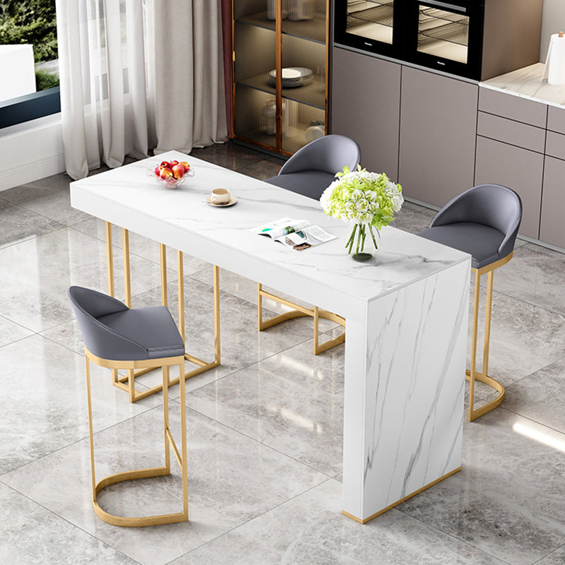 Glam Rectangle Bar Dining Table Wood and Stone Bar Table in White