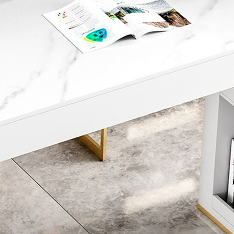 Glam Rectangle Bar Dining Table Wood and Stone Bar Table in White