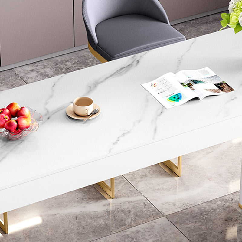 Glam Rectangle Bar Dining Table Wood and Stone Bar Table in White