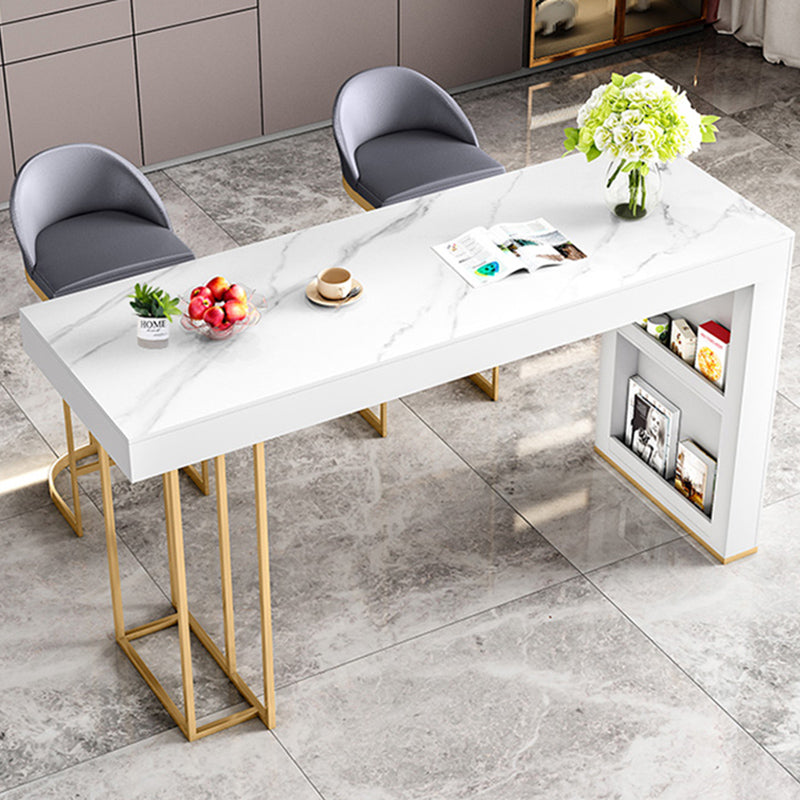 Glam Rectangle Bar Dining Table Wood and Stone Bar Table in White
