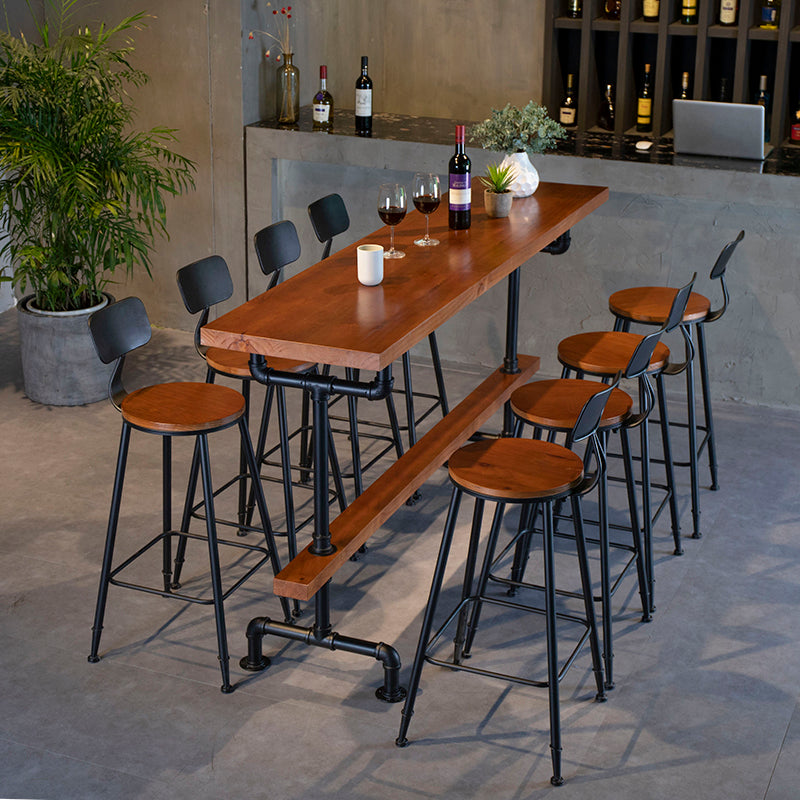 Industrial Trestle Base Bar Height Table Metal and Wood Bar Table for Dining Room