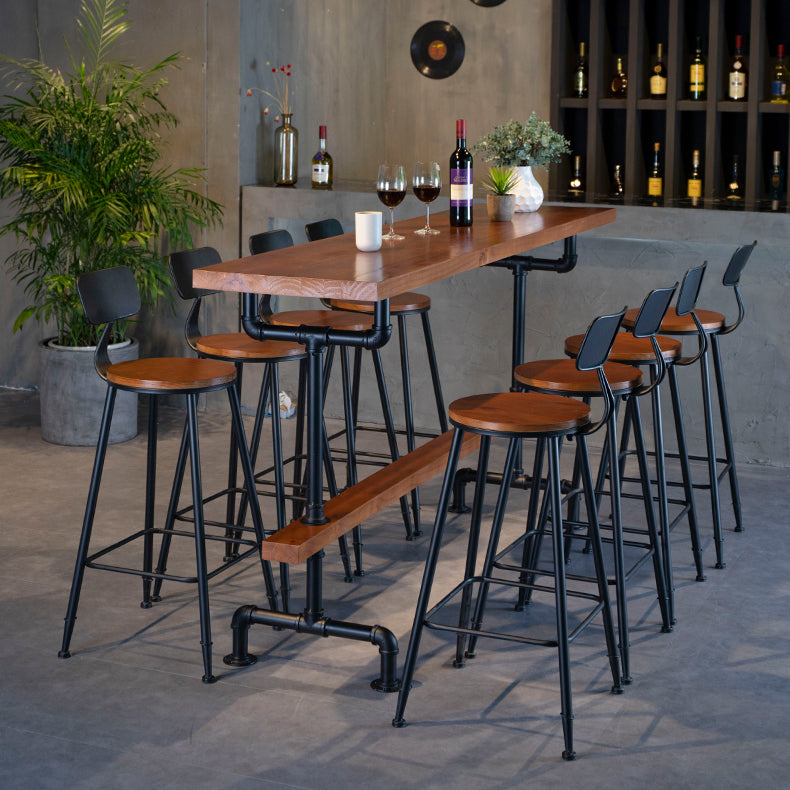 Industrial Trestle Base Bar Height Table Metal and Wood Bar Table for Dining Room