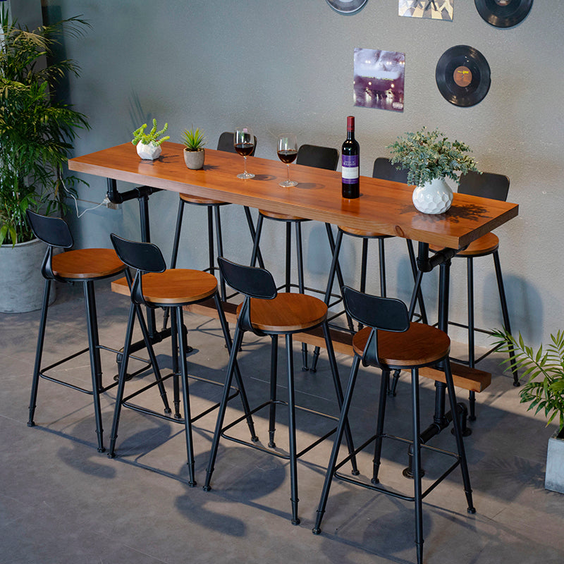 Industrial Trestle Base Bar Height Table Metal and Wood Bar Table for Dining Room