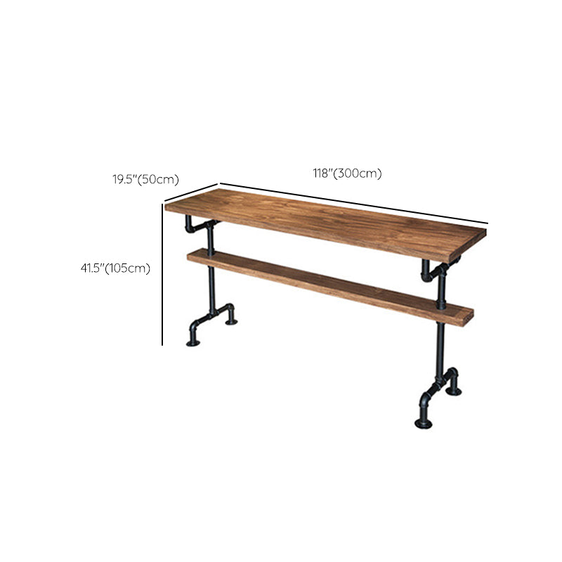 Industrial Trestle Base Bar Height Table Metal and Wood Bar Table for Dining Room