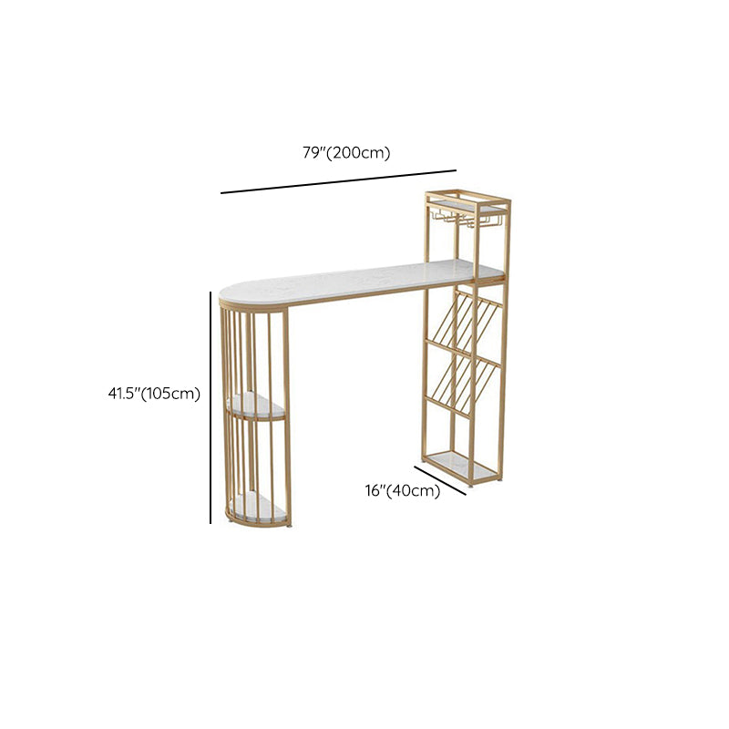 Industrial Faux Marble Bar Dining Table Double Pedestal Bar Table with Wine Glass Holders