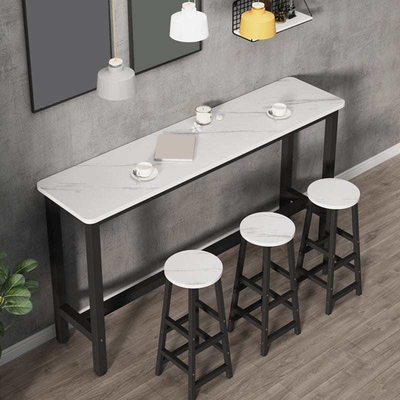 Modern Wooden Bistro Bar Table Rectangle Metal Base Bar Table