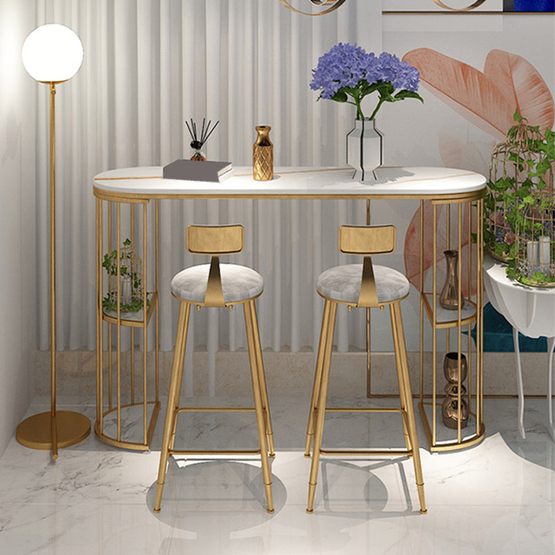 Gold Metal Pub Table Stone Top Industrial Bar Table with Storages