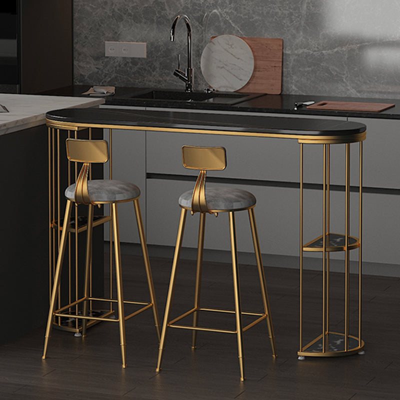 Gold Metal Pub Table Stone Top Industrial Bar Table with Storages