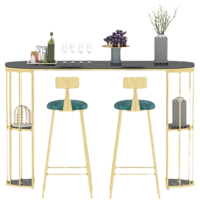 Gold Metal Pub Table Stone Top Industrial Bar Table with Storages