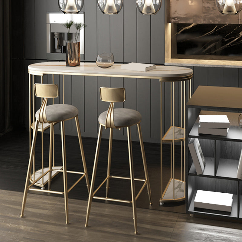 Gold Metal Pub Table Stone Top Industrial Bar Table with Storages