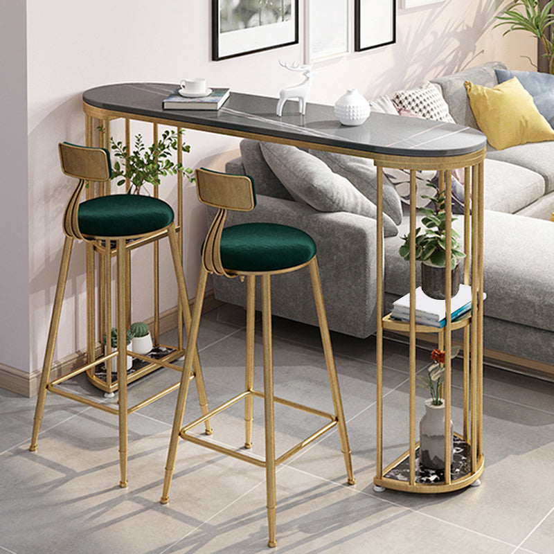 Gold Metal Pub Table Stone Top Industrial Bar Table with Storages