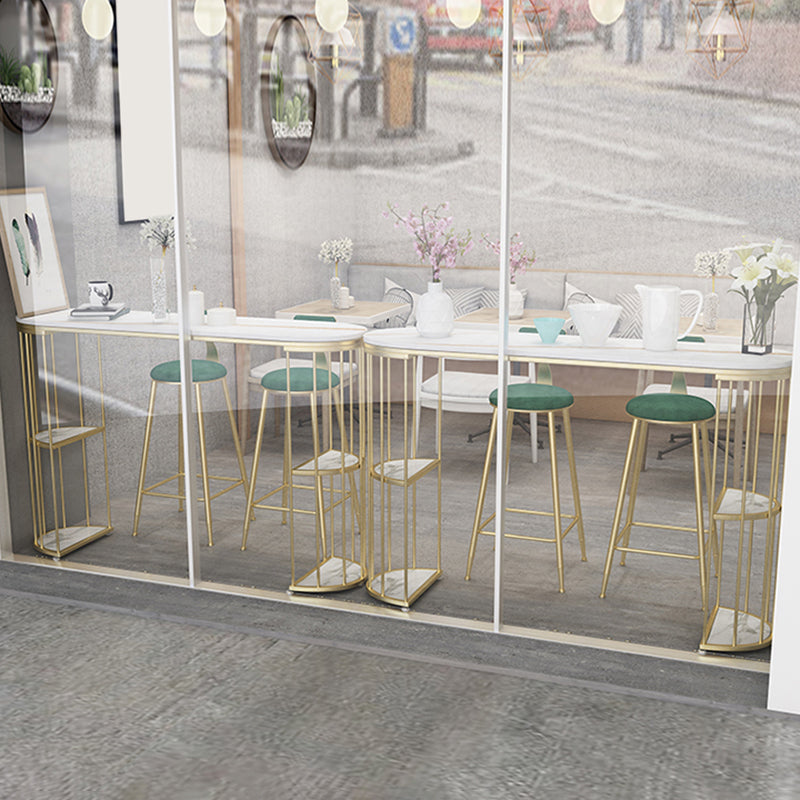 Gold Metal Pub Table Stone Top Industrial Bar Table with Storages