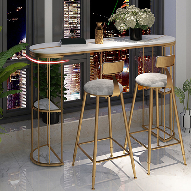 Gold Metal Pub Table Stone Top Industrial Bar Table with Storages