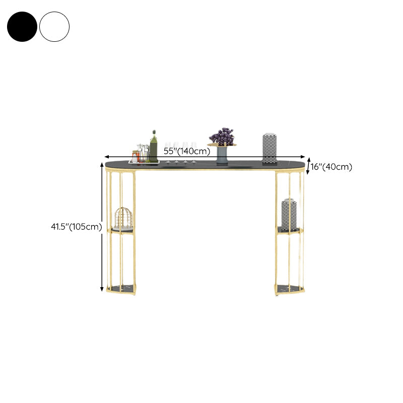Gold Metal Pub Table Stone Top Industrial Bar Table with Storages