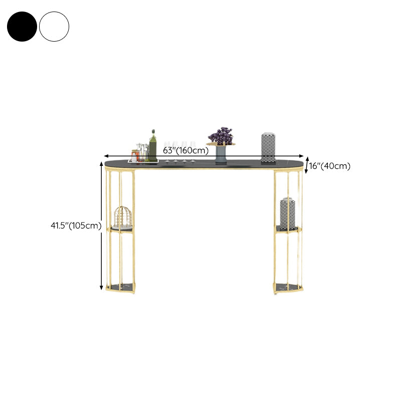 Gold Metal Pub Table Stone Top Industrial Bar Table with Storages