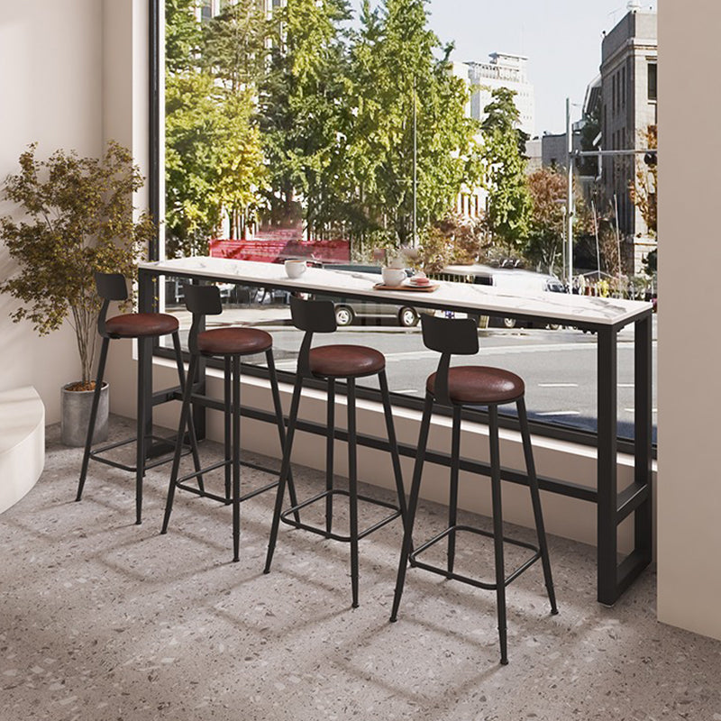 Rectangle Faux Marble Bar Height Table Contemporary Trestle Base Bar Table