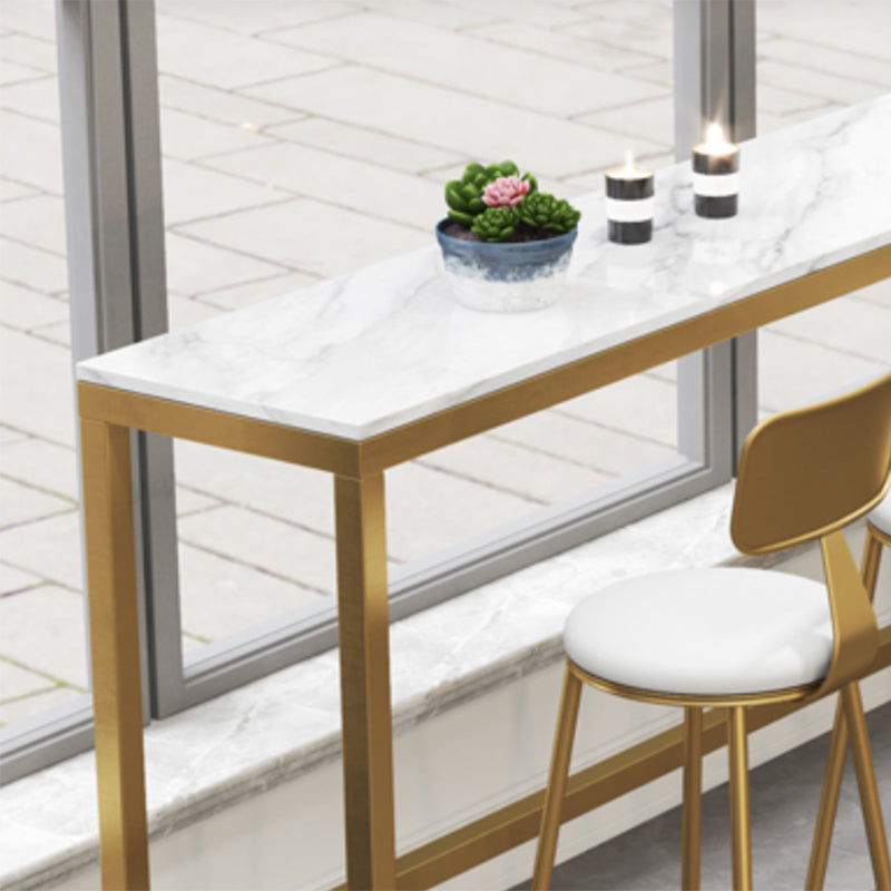 Rectangle Faux Marble Bar Height Table Contemporary Trestle Base Bar Table