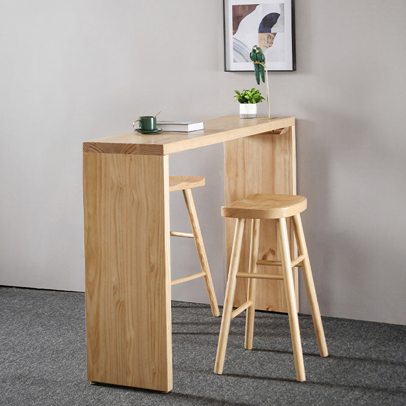Rectangle Standard Height Bar Table Pine Solid Wood Bar Dining Table with Double Pedestal