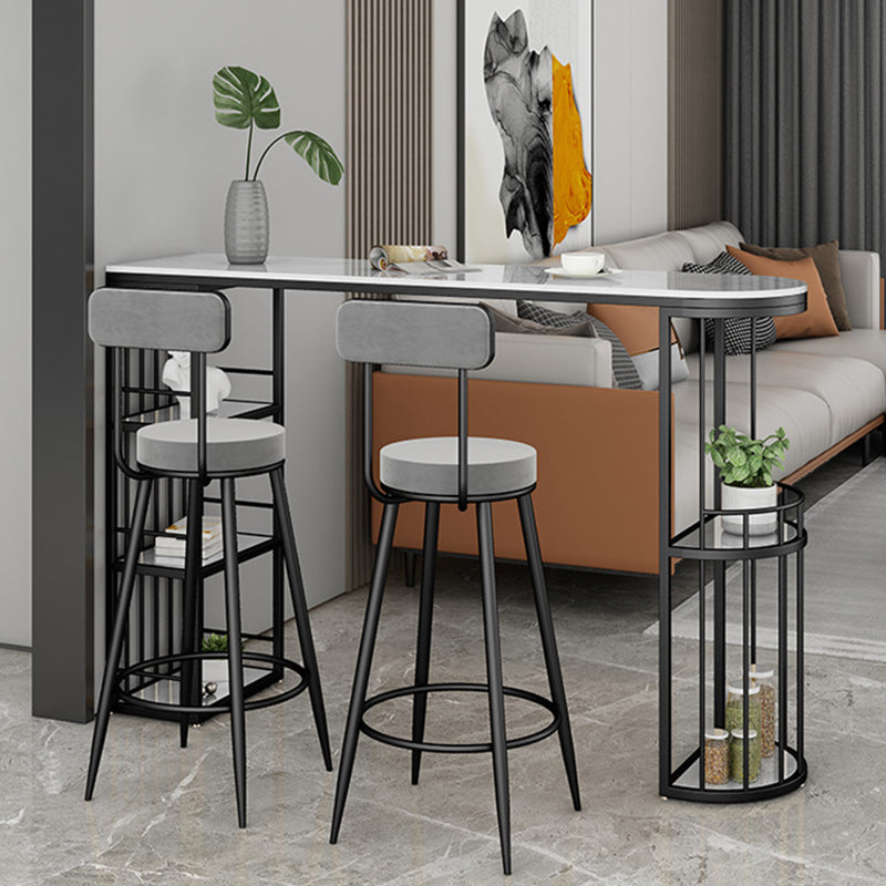 Industrial Free Form Bar Height Table Stone and Iron Bar Table with Storages
