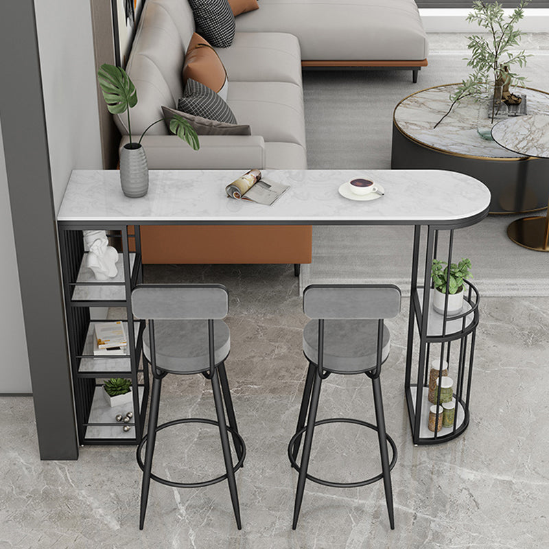 Industrial Free Form Bar Height Table Stone and Iron Bar Table with Storages