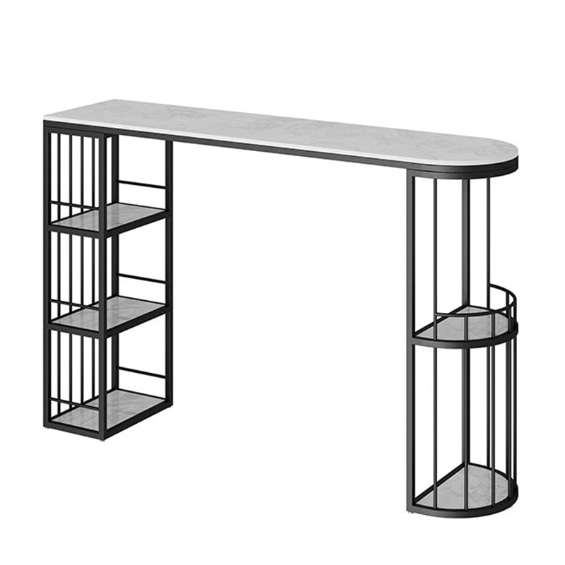 Industrial Free Form Bar Height Table Stone and Iron Bar Table with Storages
