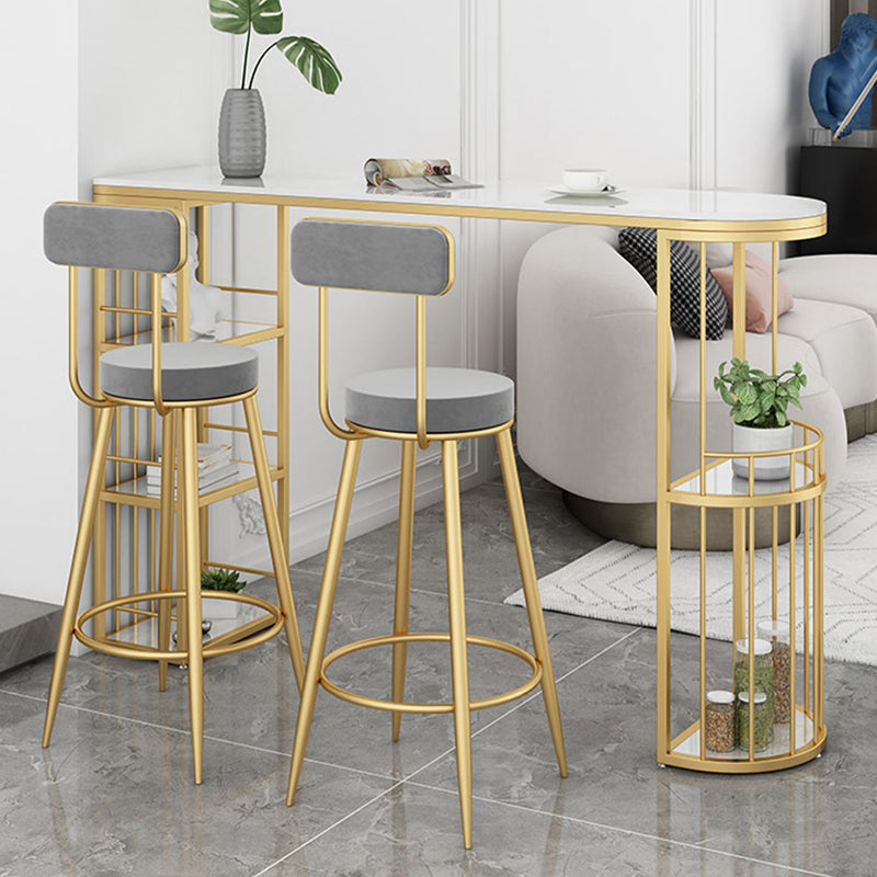 Industrial Free Form Bar Height Table Stone and Iron Bar Table with Storages