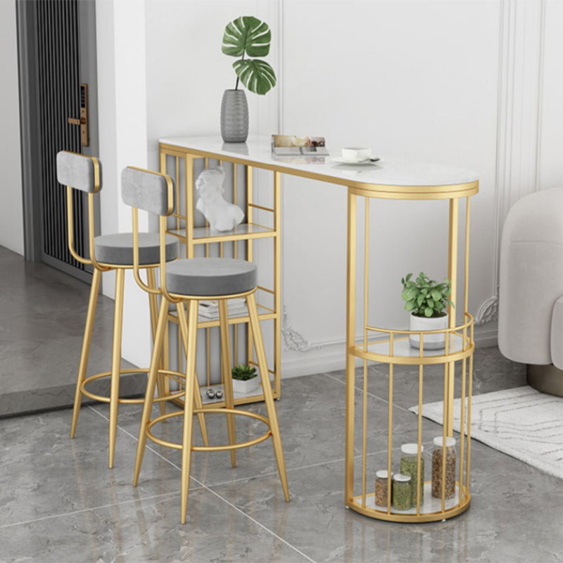 Industrial Free Form Bar Height Table Stone and Iron Bar Table with Storages